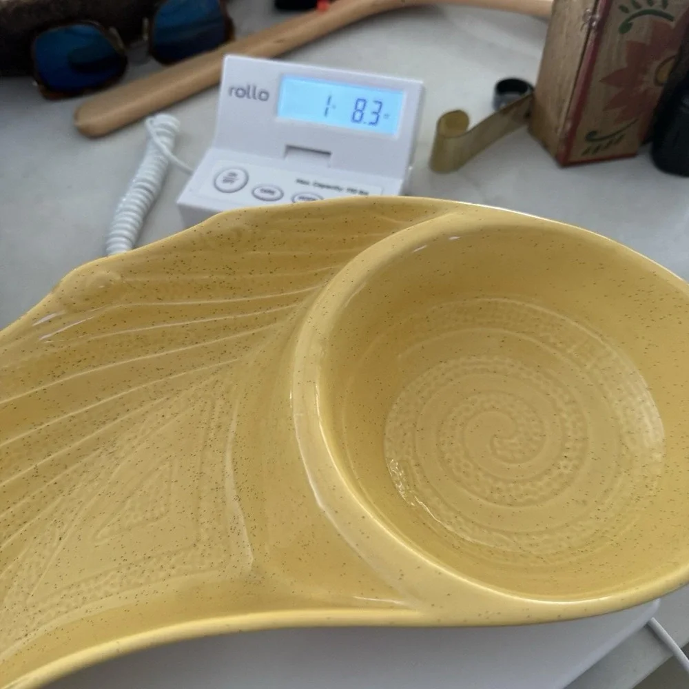 MCM California Pottery WINGS Appetizer Set Chip & Dip Yellow with Brown‎ Specks